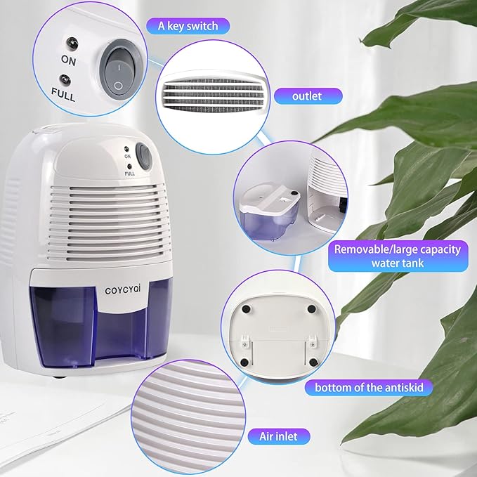 Small Dehumidifier,12V3A adapter，1200 Cubic Feet (215 sq ft) Portable Mini Dehumidifier Quiet Use for High Humidity in Home, Bathroom, Bedroom, Office, Basements, Wardrobe Closet,RV - Image 7