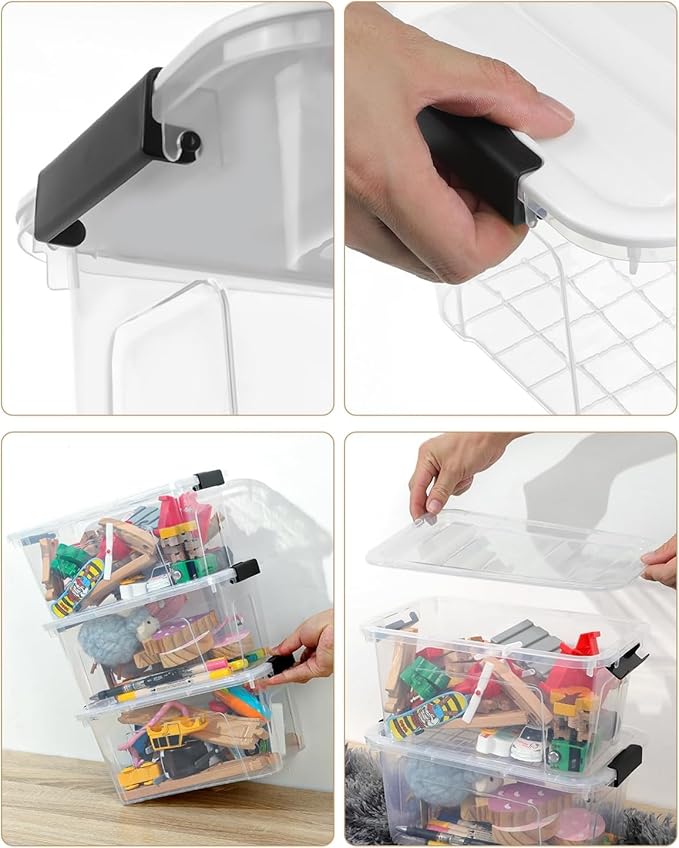 Plastic Storage Bins with Lids 6 Pack, 7 Quart Storage Containers with Black Buckle Latch, Stackable Storage Containers for Home Pantry Office Classroom Organization, - Image 4