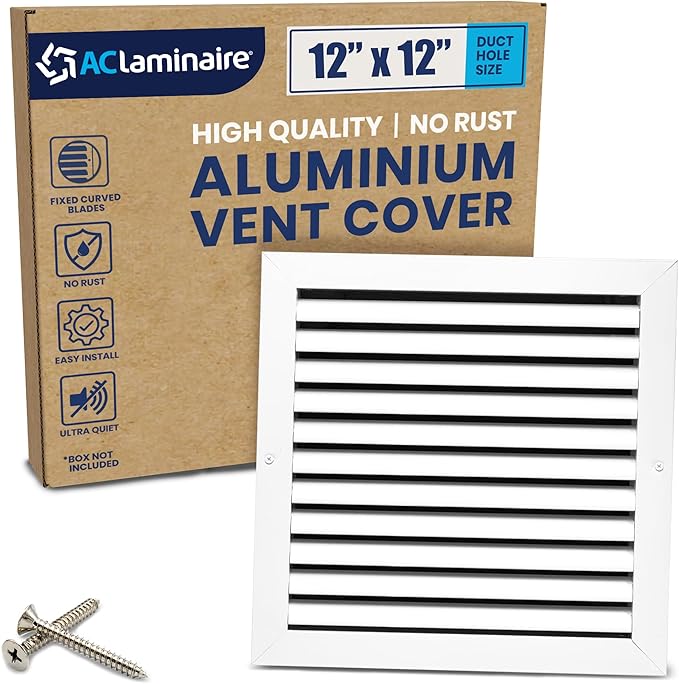 12x12 Inch (Duct Opening) Air Return Vent Cover Decorative – Premium Aluminum AC Vent Cover for Ceiling & Wall, Rustproof Grille, Ideal for Home HVAC Grille, Durable & Easy to Install by ACLAMINAIRE by LAMINAIRE