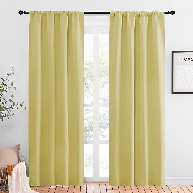 NICETOWN Blackout Curtains for Living Curtains, Paler Yellow, 2 Panels, 42 by 84, Room Darkening Window Curtain Panels, Easy-Care Solid Thermal Insulated Draperies/Drapes for Daughter Room by NICETOWN