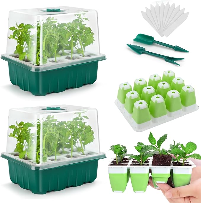 Seed Starter Tray, 24 Cells Indoor Seed Starter Kit, Flexible Silicone Designed Seedling Starter Trays, Germination Tray with Humidity Dome & Lids(4in Height), Reusable & Dishwasher Safe, BPA-FREE by Ryscam