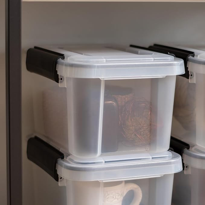 IRIS USA 7 Quart WEATHERPRO Plastic Storage Box with Durable Lid and Seal and Secure Latching Buckles, 6 Pack, Weathertight, Keep Pest Dust and Moisture Out, Clear/Black - Image 5