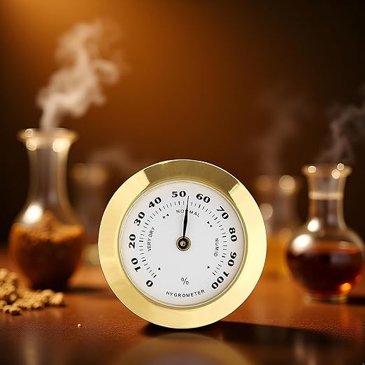 Gold Upgraded Hygrometer Humidity Meter Mini 38mm Round Glass Analog Hygrometer Suitable for Humidors Guitar Violin Thermometer for with Probe - Image 5