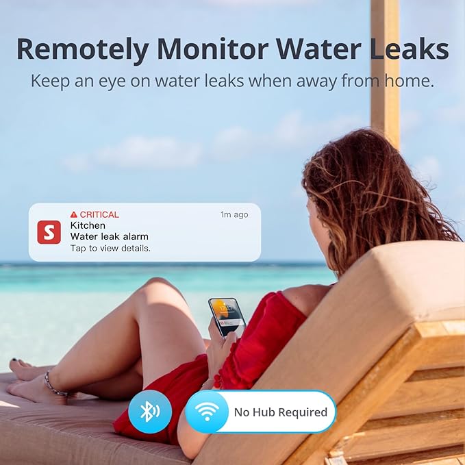 SwitchBot WiFi Water Leak Detector, Smart Water Sensor with 100dB Adjustable Alarm&App Alerts, IP67 Waterproof, Detector for Home with Cable, No Hub Required (Support 2.4G) (White, Pack, 1) - Image 3