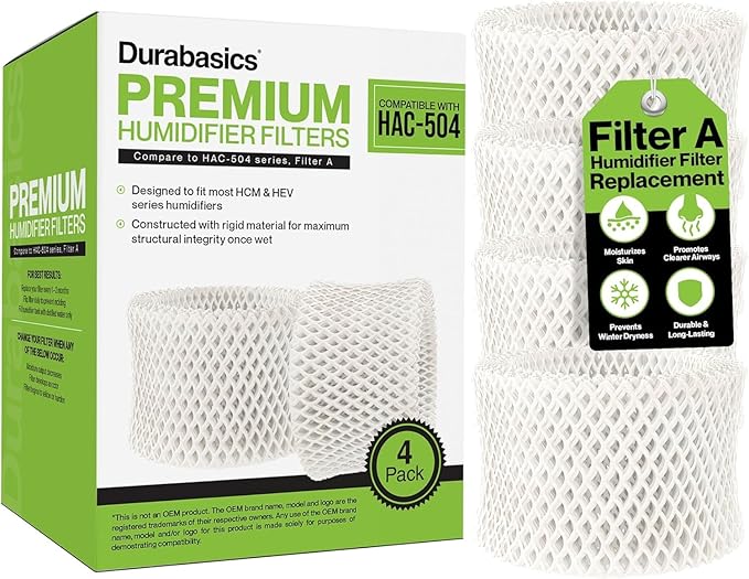 Durabasics 4 Pack of Premium Humidifier Filters Compatible with Honeywell Humidifier Filters HAC-504, HAC-504AW & Honeywell Filter A | Replacement for HCM 350 Filters & Cool Mist Humidifiers by Durabasics