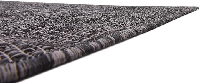 Unique Loom Collection Casual Transitional Solid Heathered Indoor/Outdoor Flatweave Area Rug (9' x 12' Rectangle, Black/Ivory) - Image 9