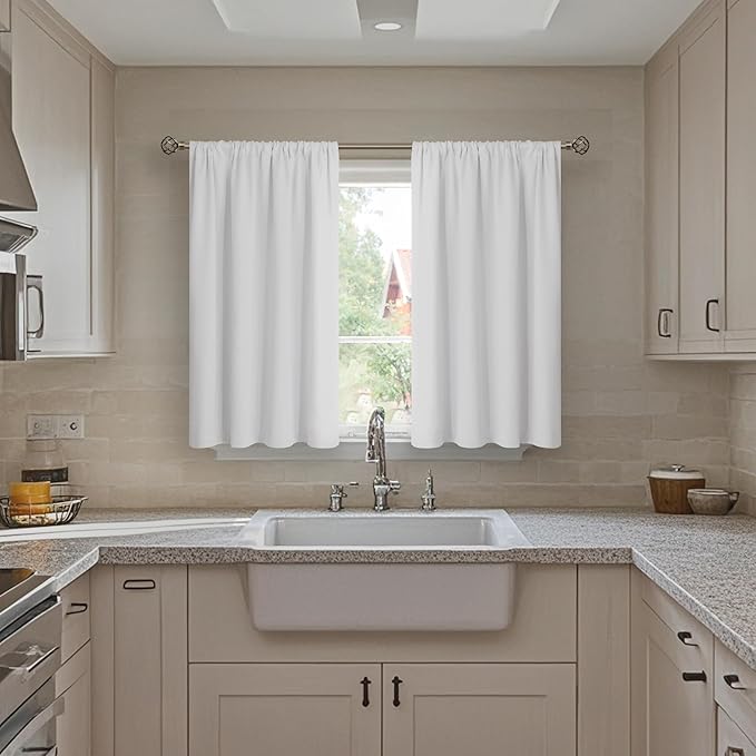 BGment Short Blackout Curtains for Small Window 40 Inch Long, Thermal Insulated Full Room Darkening Bedroom Curtains Noise Cancelling Privacy Rod Pocket Kitchen Curtains, 2 Panels, 42 Wide, Pure White - Image 3