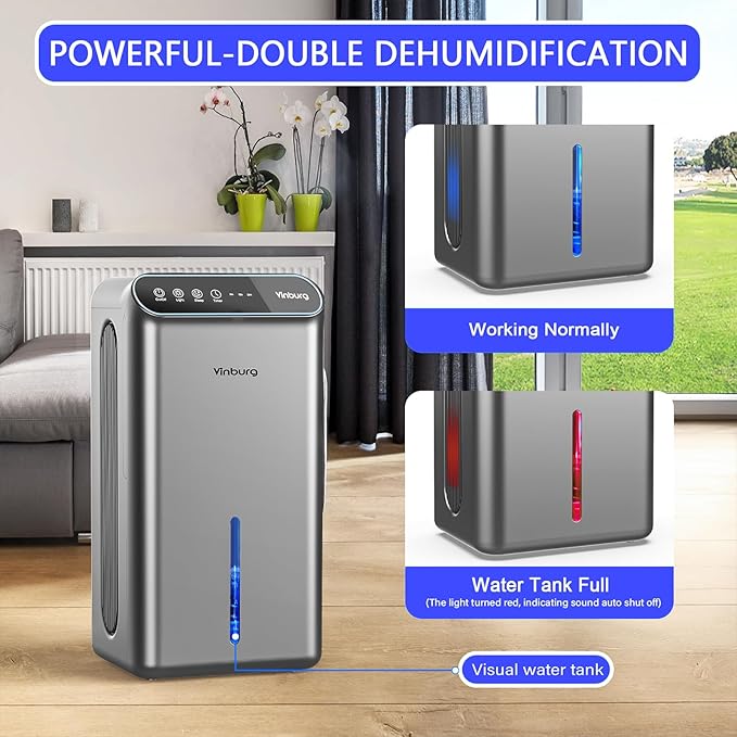 Dehumidifiers for Home (85 OZ Water Tank, 800 sq.ft) Quiet Small Dehumidifier for Basement Bedroom Bathroom with Drain Hose, 3 Gear Timer, Sleep Mode, Auto Shut Off, 7 Color Ambient Light - Image 5