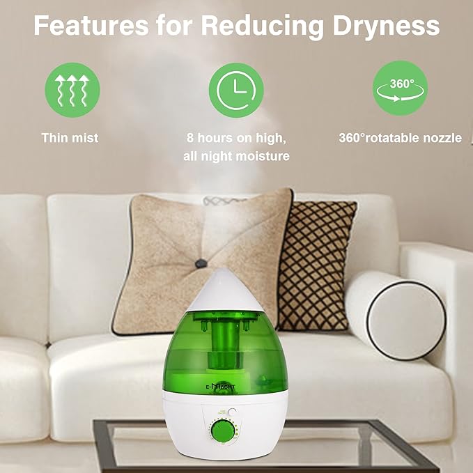 Cool Mist Humidifier for Bedroom & Small Rooms, Quiet 360° Rotation Nozzle, Adjustable, Night Light & Auto Shut-Off, Ideal for Office, Nursery & Plants - Image 5