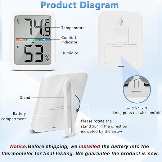 Digital Thermometer Hygrometer, Large LCD Screen Room Thermometer Temperature, Wall Thermometer Humidity Indoor with High Accuracy, Suitable for Greenhouse, Home and Office Measuring Devices - Image 5