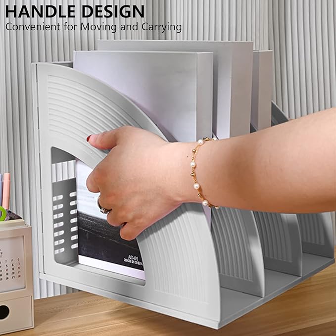 Marte Vanci 2 Pcs Magazine File Holder Book Desktop Organizer Plastic Storage Sturdy Vertical 3 Section Folder (Light Gray) - Image 3