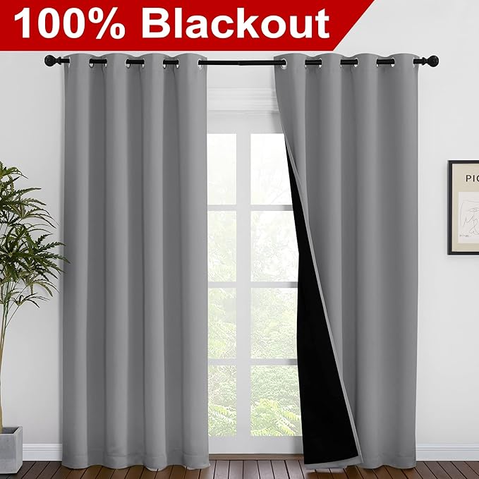 NICETOWN Full Shade Curtain Panels, Pair of Energy Smart & Noise Blocking Out Blackout Drapes for Dining Room Window, Thermal Insulated Guest Room Lined Window Dressing(Silver Grey, 55 x 86 inch) - Image 2