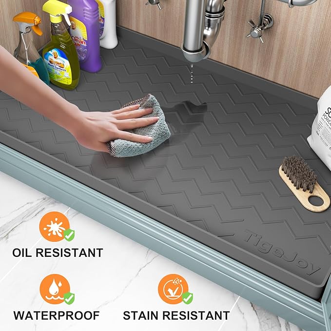 TigeJoy 28" x 22" Under Sink Mats for Kitchen Waterproof, Leak-Proof Silicone Mat Sink Protector and Cabinet Liner, Kitchen Essentials Organizer and Storage, Boot or Shoe Tray, Pet Feeding Mat - Image 2
