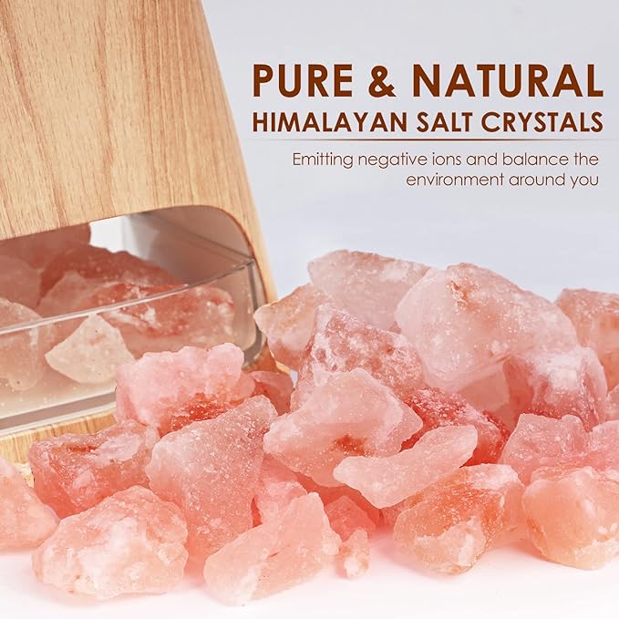 SALKING 2-in-1 Ultrasonic Essential Oil Diffuser & Himalayan Salt Lamp, Aromatherapy Diffuser Cool Mist Humidifier with Auto Off Function, 100% Pure Himalayan Pink Salt Rock, 150ml (Wooden Grain) - Image 2