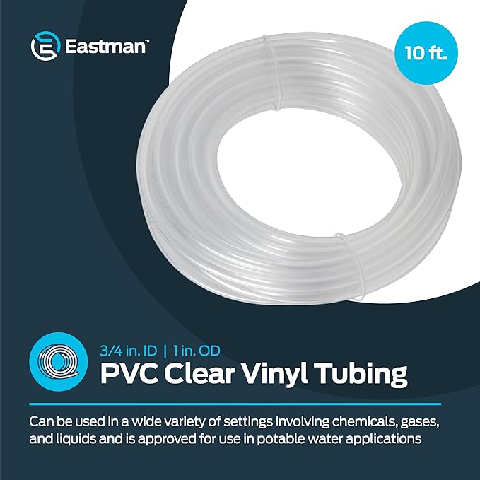 Eastman 3/4 Inch ID (1 Inch OD) PVC Clear Vinyl Tubing, 10 Foot Length, 98624 - Image 2