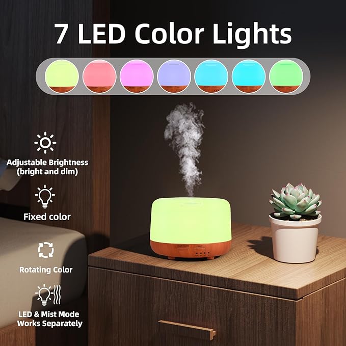 300ML Essential Oil Diffuser,Small Room Aromatherapy Diffuser, Quiet 8H Operation, 7-Color LED Light, 4 Timer, Remote Control, Auto-Off, for Bedroom, Living Room, Kitchen, Yoga, Gifts - Image 9