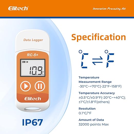 Elitech RC-5+Digital PDF USB Temperature Data Logger Reusable Recorder Refrigerator Thermometer 32000 Points High Accuracy - Image 3