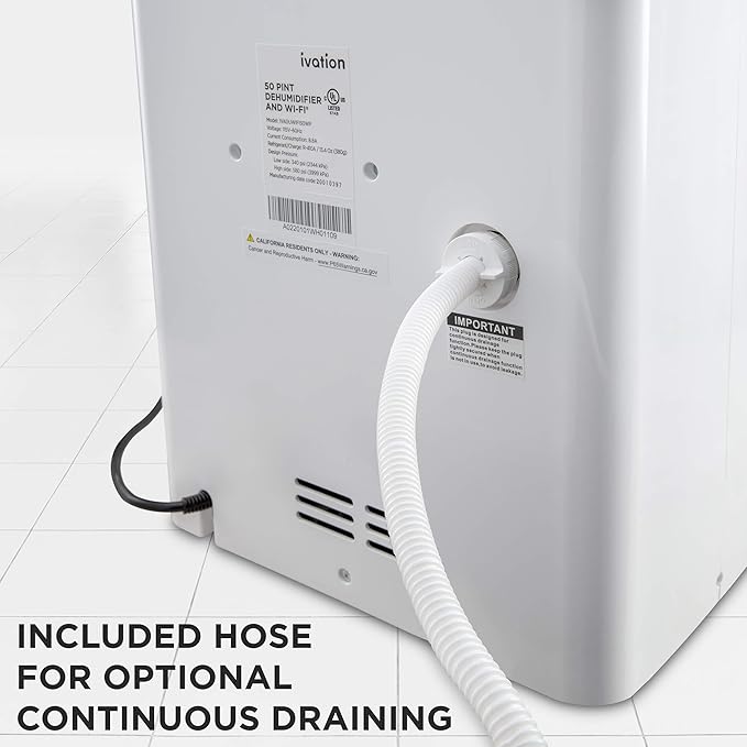 Ivation 4,500 Sq Ft Smart Wi-Fi Energy Star Dehumidifier with App, Continuous Drain Hose Connector, Programmable Humidity, 2.25 Gal Reservoir for Medium and Large Rooms (4,500 Sq Ft) - Image 7