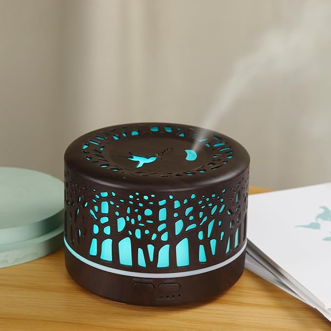 Wild Essentials 700ml Designer Large Room Essential Oil Diffuser, 5 in 1 Ultrasonic Aromatherapy Vaporizer Cool Mist Humidifier, Home, Office Bedroom, Timer, Auto-Off, 7 Color LED (Dark Wood Trees) - Image 2