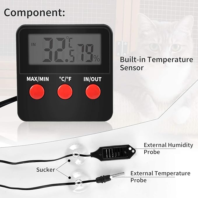 iPower 4"x7" Reptile Heat Mat Under Tank Terrarium Heater Warmer Heating Pad, Digital Thermometer and Hygrometer with Temperature and Humidity Probe for Amphibian Pet and Small Animals - Image 9