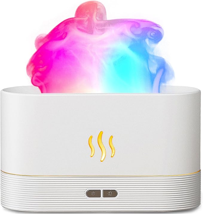 Essential Oil Diffuser,Humidifier with 7 Colors Flame Light,180ml Air Humidifiers for Bedroom, Home, Office, Gifts - Portable,Auto-Off Protection,4 Modes Mist(White) by SmartLedLife