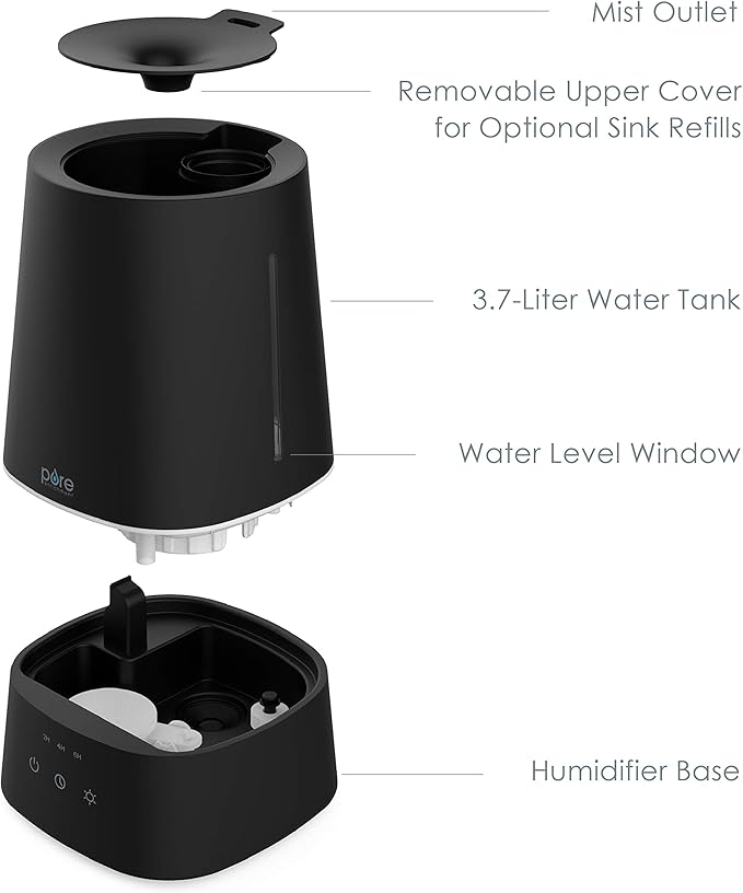 Pure Enrichment HUME Max - Easy Top-Fill Ultrasonic Cool Mist Humidifier, 3.7-L (1 Gallon) Water Tank, 3 Mist Settings, & Auto Shut-Off Timer - Ideal for Large Bedrooms, Nurseries & Dry Areas (Black) - Image 5