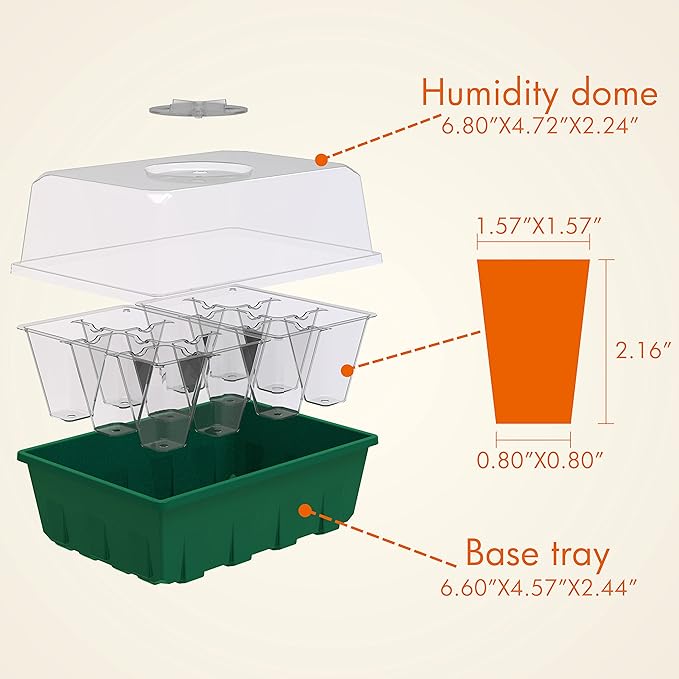 Gardzen 10-Set Garden Propagator Set, Clear Seed Tray Kits with 120-Cell, Seed Starter Trays with Dome and Green Base 6.6" x 4.5" (12-Cell Per Tray) - Image 3