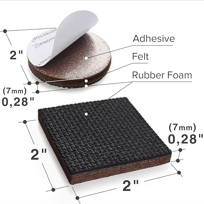 16 PCS 2" Non-Slip Furniture Pads X-Protector - Premium Furniture Grippers! Self-Adhesive Rubber Feet for Furniture Feet - Ideal Non-Skid Furniture Pads Floor Protectors to Keep Furniture in Place! - Image 2
