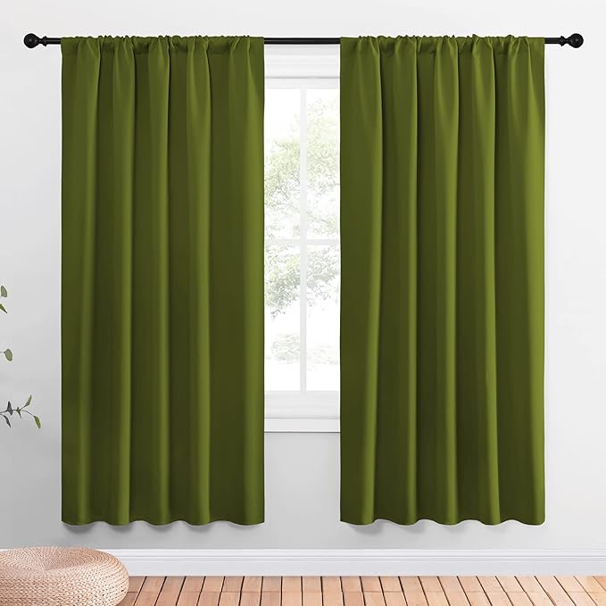 NICETOWN Christmas Window Curtains Blackout Drapes for Gifts, Thermal Insulated Solid Rod Pocket Blackout Curtains/Draperies for Living Room (Olive Green, 1 Pair, 52 by 72-Inch) by NICETOWN
