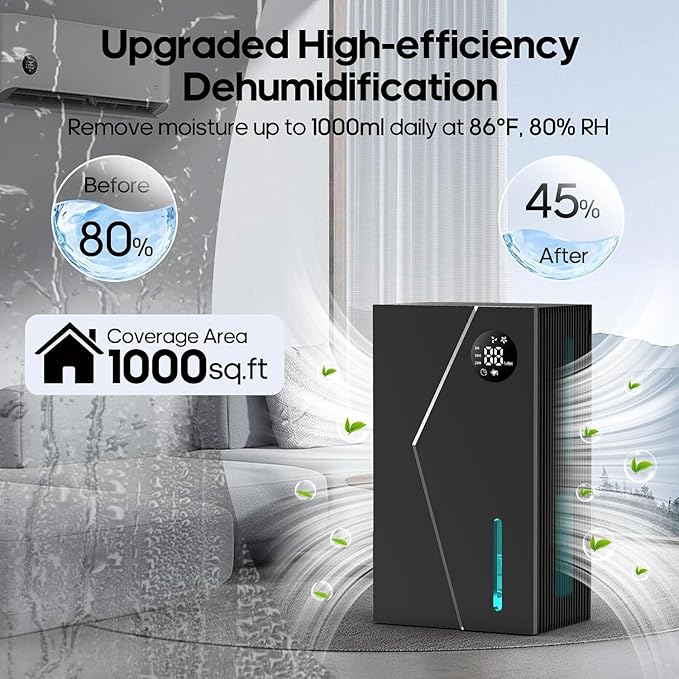 Dehumidifier, Dehumidifiers for Home(1000sq.ft), 98 OZ Water Tank, Dehumidifier Washable Air Filter, Dehumidifiers for Basement Bedroom Bathroom, Auto Shut Off, Timer Setting - Image 2