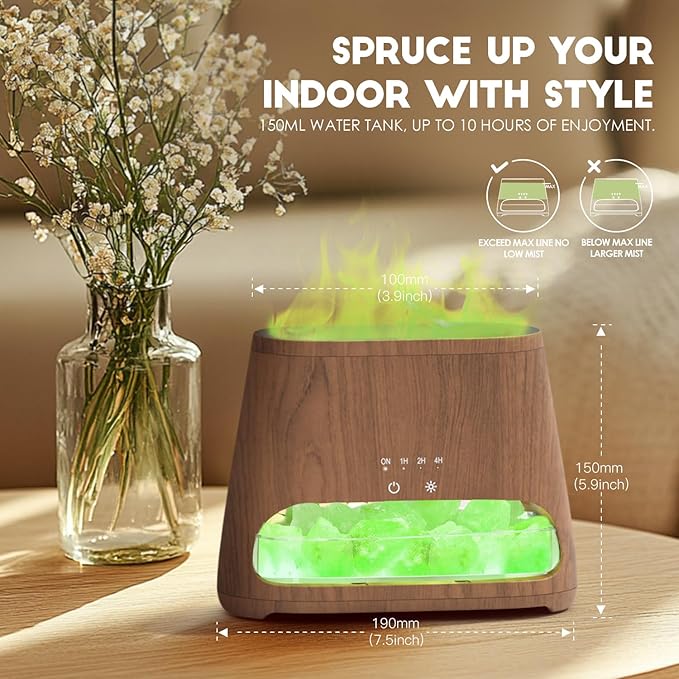 SALKING Colorful Flame Fire Diffuser Humidifier, Himalayan Salt Lamp, 7 Colors Changing Oil Diffuser, Ultra-Quiet Essential Oils Aromatherapy Diffusers for Large Room, Bedroom,150ml (Dark) - Image 7
