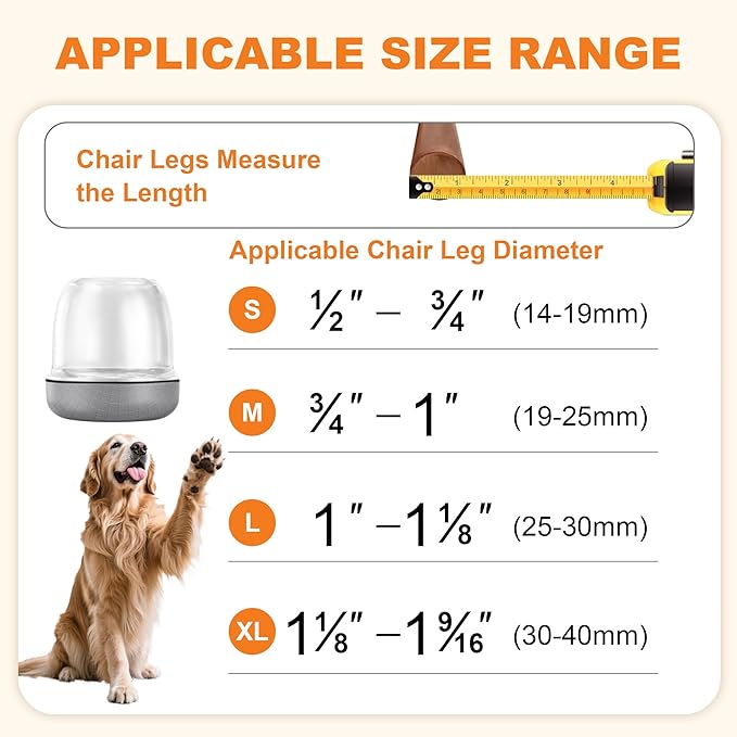 Chair Leg Floor Protectors for Hardwood Floors – Smooth Nylon Base Won’t Trap Cat or Dog Hair, Clear Silicone Caps No Scratch & Silent on Carpet & Tile (16 Pack, Fits 1" to 1-1/8") - Image 4