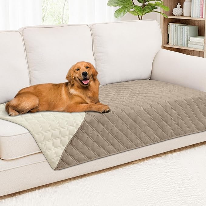 Smiry Waterproof Dog Bed Cover Pet Blanket, Soft Washable Dog Blanket for Furniture Bed Couch Sofa Reversible, Checkered (40"x90", Taupe/Beige) by Smiry