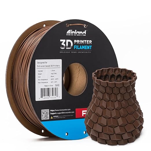 INLAND Micro Center PLA+ 3D Printing Filament 1.75mm - PLA Pro Dimensional Accuracy +/- 0.03 mm - 1kg Cardboard Spool (2.2 lbs) (1 Pack Brown, 1.75mm) by INLAND