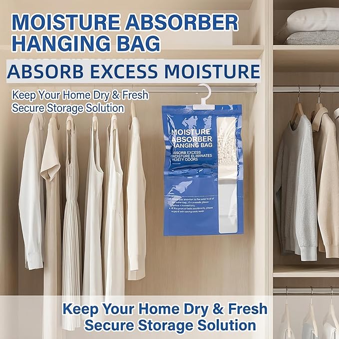 Dehumidifier Bags Hanging Moisture Absorbers – 4 Packs Dehumidifiers for Home Closet Bathroom Basement, Hanging Bag Desiccant Packs for Bedroom RV Camper, Odor Absorber Household Essentials - Image 5