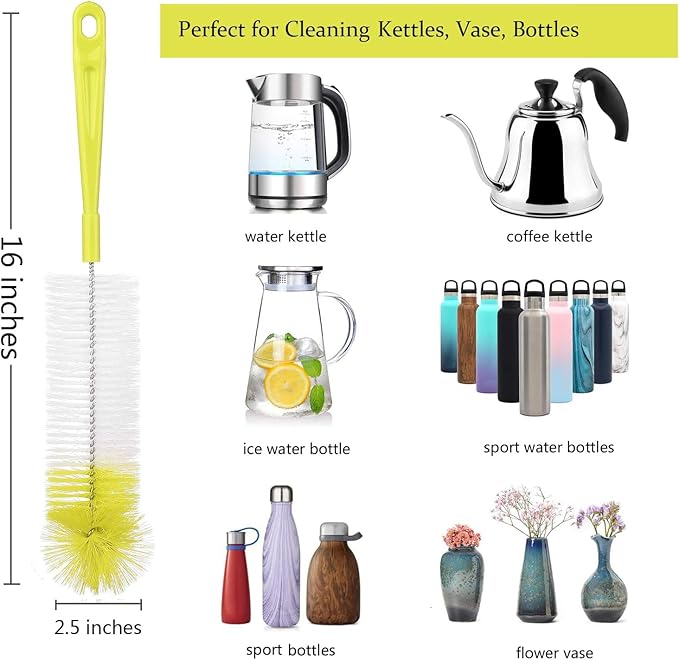 ALINK 8-Pack Bottle Cleaning Brush Set - Long Bottle Cleaner for Washing Beer/Wine Narrow Neck Bottles, Hummingbird Feeder, Sport Well, Plus Kettle Cleaner, Straw Brush - Image 2