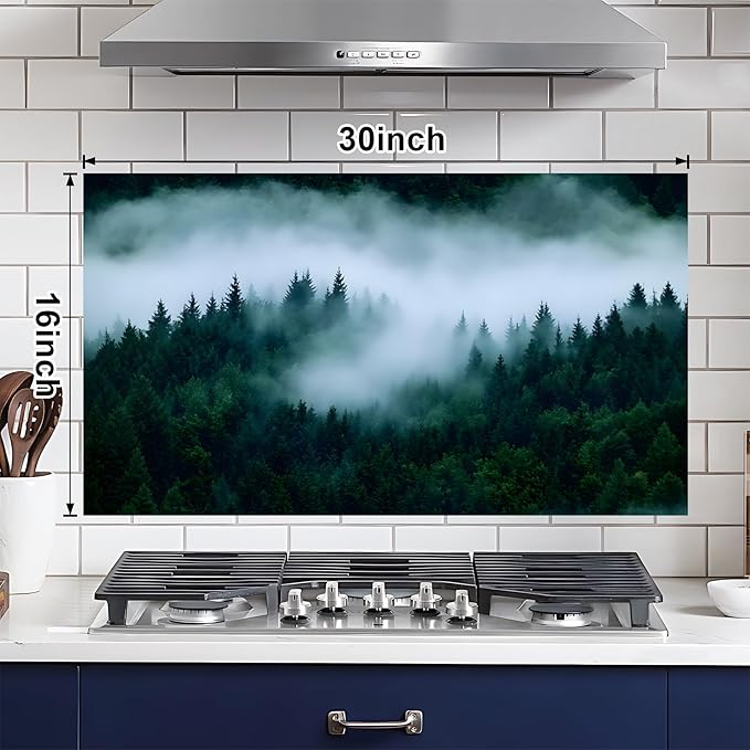 NYZE Kitchen Backsplash Stickers Waterproof Stove Backsplash Protector, 30 X 16 inch Removable Kitchen Wallpaper with Wall Art Decor for Stove Cooking Area(Forest Landscape) - Image 2