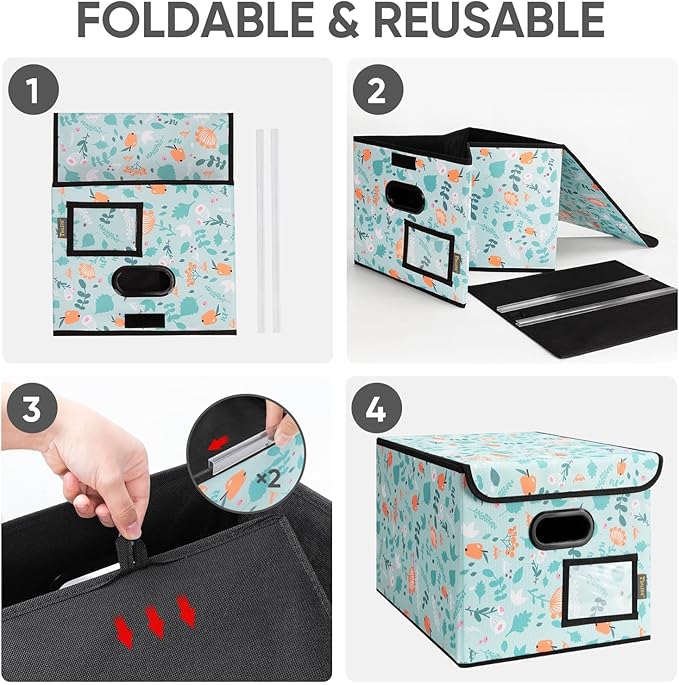 BALEINE File Organizer Box with Lid, Collapsible File Folder Organizer with Plastic Slide, Hanging File Folder Box for Office Document Storage (2 Pack, Spring Stroll) - Image 8