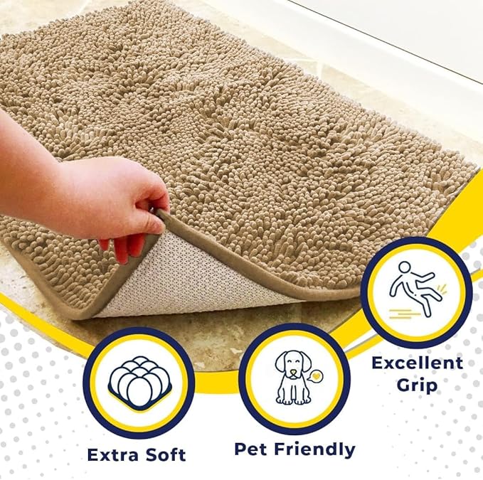 Muddy Mat® Pack of 3 Highly Absorbent Microfiber Dog Door Mat and Pet Rug, Non Slip Thick Washable Area Mat Soft Chenille for Kitchen Bathroom Bedroom and Outdoor - Beige Small, Medium & Large - Image 2