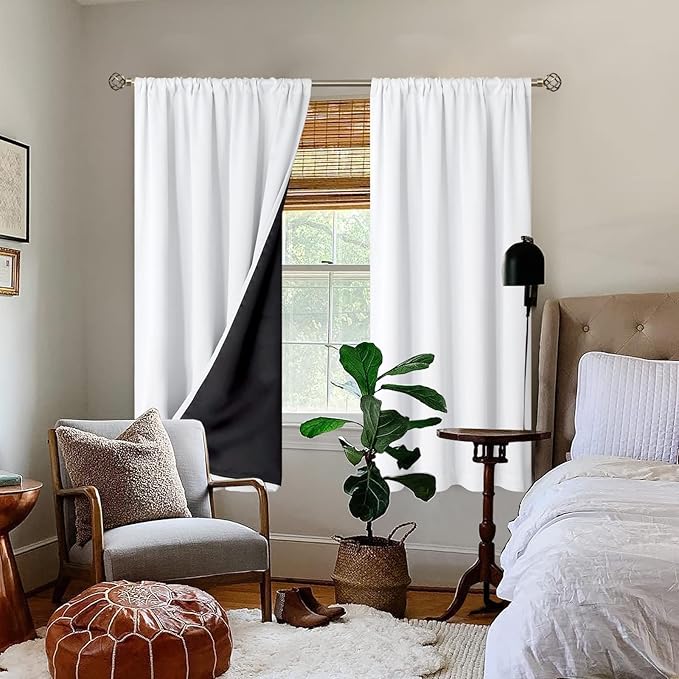 BGment White Blackout Curtains for Bedroom 63 Inch Length 2 Panels Set, Full Room Darkening Thermal Insulated Soundproof Window Curtain Drapes with Rod Pocket, Each Panel 38 Inch Wide, Pure White - Image 2
