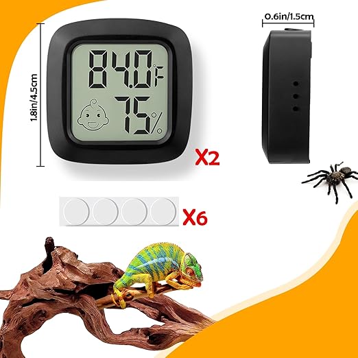 2 PCS Reptile Thermometer and Humidity Gauge for Bearded Dragon with On-Off, Reptile Tank Accessories for Jumping Spider, Leopard Gecko, Hermit Crab, Gecko, Ball Python, Lizard - Image 6