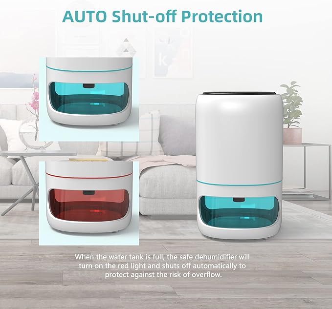 Small Dehumidifiers for Bedroom w/Air Purifying Function, 1000 ml/35 oz for 2500 Cubic Feet (260 sq ft) with 7 Colorful LED Lights Timer Set Negative Ions Below 30 dB, Auto Shut-Down - Image 7