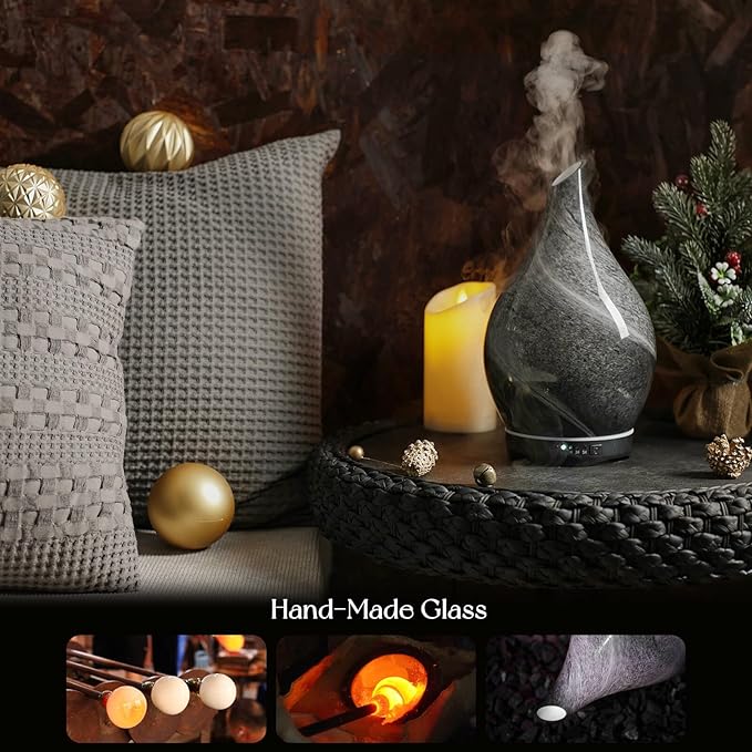 Porseme 280ml Essential Oil Diffuser Glass Color Changing Aroma Air Diffusers Aromatherapy Ultrasonic Cool Mist Humidifier 7 Running Hours Waterless Auto-Off for Sleeping, Yoga, Office, Spa (Obsidian) - Image 5