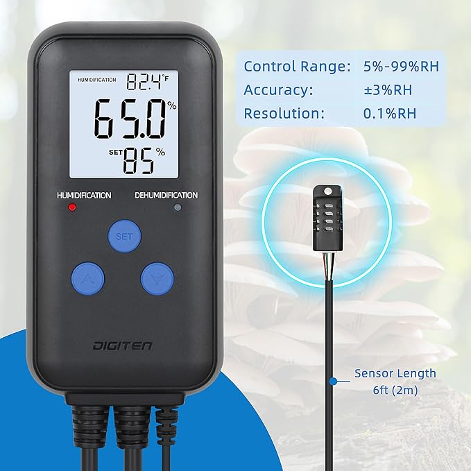 Digital Humidity Controller, Pre-Wired Humidity Controlled Dual Stage Outlets for Mushroom Growing, Reptile, Grow Tent, Humidifier/Dehumidifier - Image 3