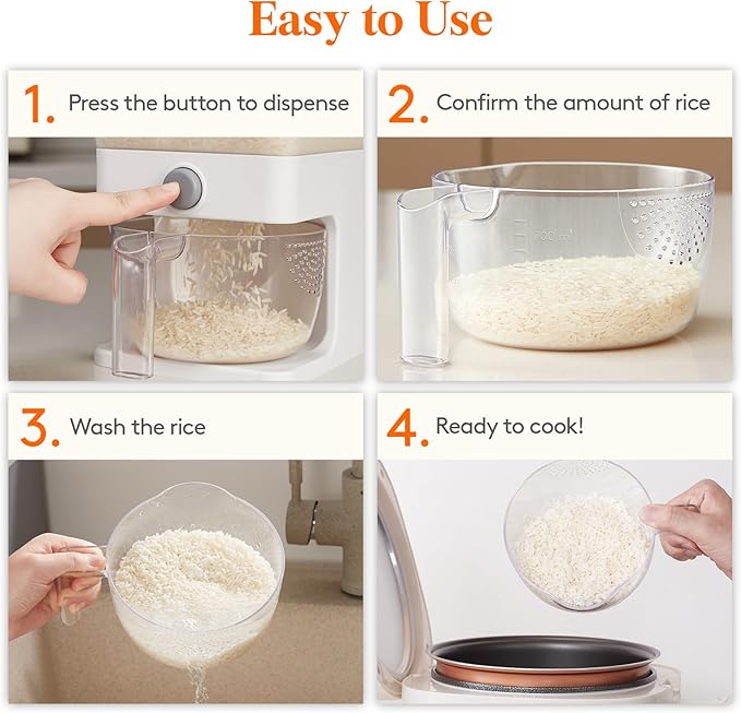 Lifewit Rice Dispenser 25 Lbs(11.3kg), Rice Storage Container Sealed Moisture Proof with Measuring Cup for Kitchen Pantry Household, BPA-Free, 1 Pack Clear - Image 8