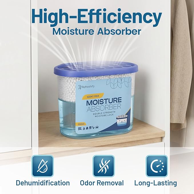 Premium Moisture Absorbers and Dehumidifier Tubs – High-Efficiency Closet Dehumidifier and Dehumidifier for Car, Odor Control Fragrance Free, 6 Pack, 7.5 Oz - Image 4