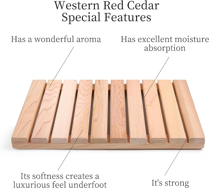 bingaai Cedar Wood Shower Mat, Cedar Wooden Bath Mats, Small Wood Bath Mat 20 x 13 in, Shower Stall Mat Non-Slip for Bathroom Bathtub Spa Sauna Garden Home, Wooden Floor Mat for Indoor and Outdoor - Image 2