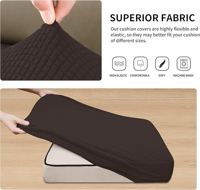 Easy-Going Stretch 3 Pieces Couch Cushion Covers for Sectional Sofa Left/Right L Shape Chaise Lounge Sofa Seat slipcover Anti-Slip Sofa Cover Soft (2 Seater + 1 Chaise, Chocolate) - Image 4