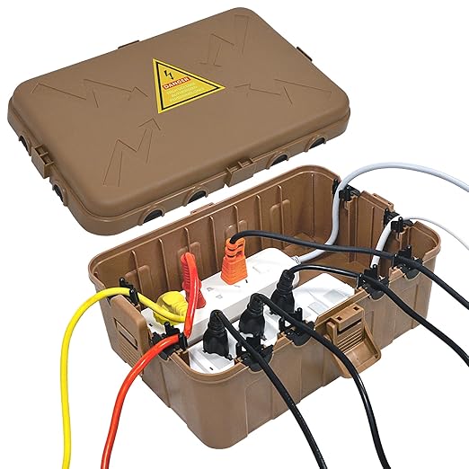 Hrensaw Large Outdoor Electrical Box(12.5x8.5x5inch),IP54 Waterproof Outdoor Outlet Covers,Weatherproof Extension Cord Covers Protect Outlet,Plug,Timer,Power Strip,Holiday Light,Brown by Hrensaw