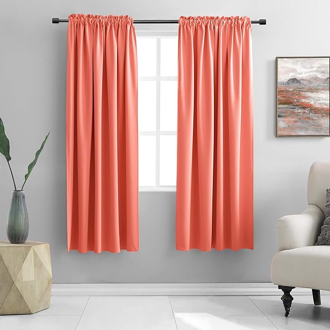 DONREN Coral Blackout Curtains Rod Pocket Curtain Panels - Salmon Color Thermal Insulated Curtain Drapes for Living Room (42 W x 63 L Inch,2 Panels) by DONREN